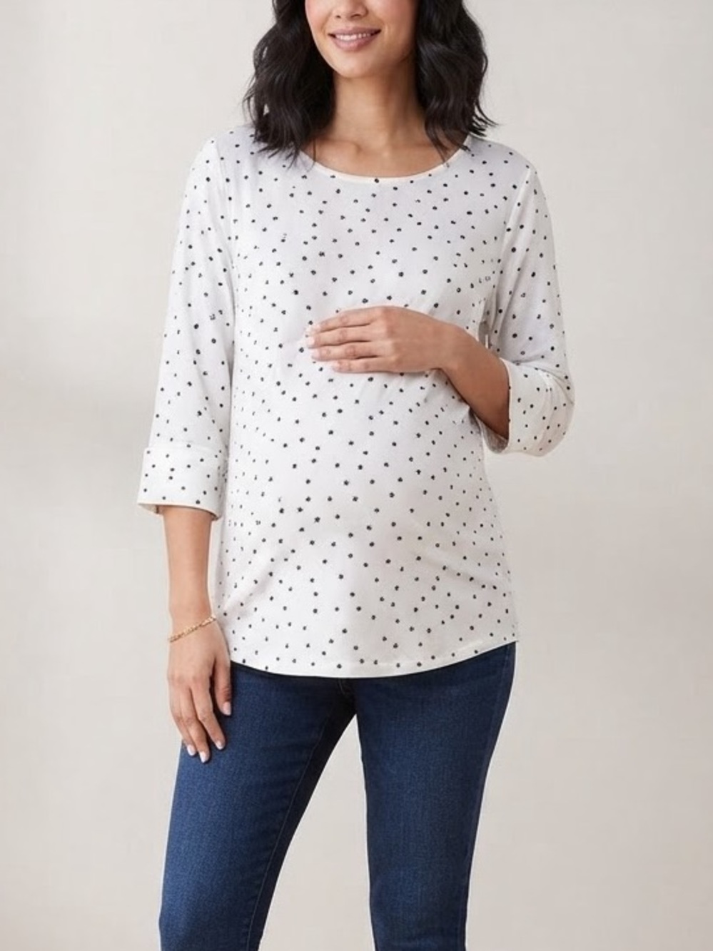 Isabella Oliver White Star-Print Maternity Top with 3/4 Sleeves